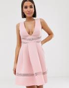 Asos Design Lace Insert Ruffle Back Mini Prom Dress - Pink