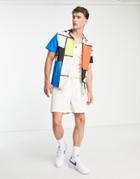 Asos Design Relaxed Revere Shirt In Linen Look Mondrian Print-multi