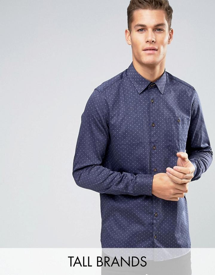 Ted Baker Tall Slim Denim Shirt In Print - Navy