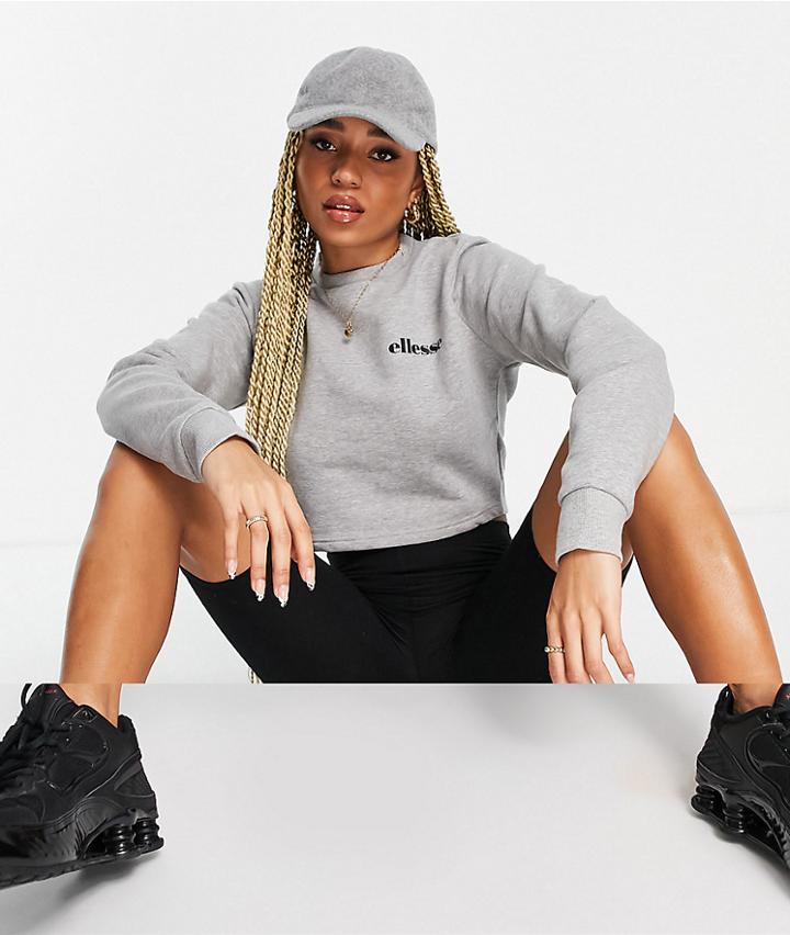 Ellesse Cropped Sweater & Legging Short In Gray/black - Part Of A Set-grey