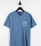 New Look Oversized Soho Printed T-shirt In Washed Blue-navy