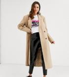 Asos Design Tall Double Breasted Longline Coat In Camel - Beige