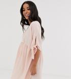 Asos Design Maternity Smock Wrap Mini Dress With Tie Sleeves - Pink