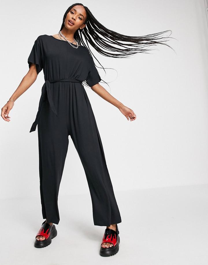 Noisy May Tie Waist Jumpsuit In Black