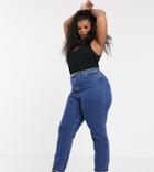 Asos Design Curve Recycled Farleigh High Waisted Slim Mom Jeans In Mid Wash Blue