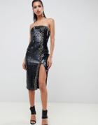 Asos Design Embellished Sequin Tux Bandeau Midi Dress - Black