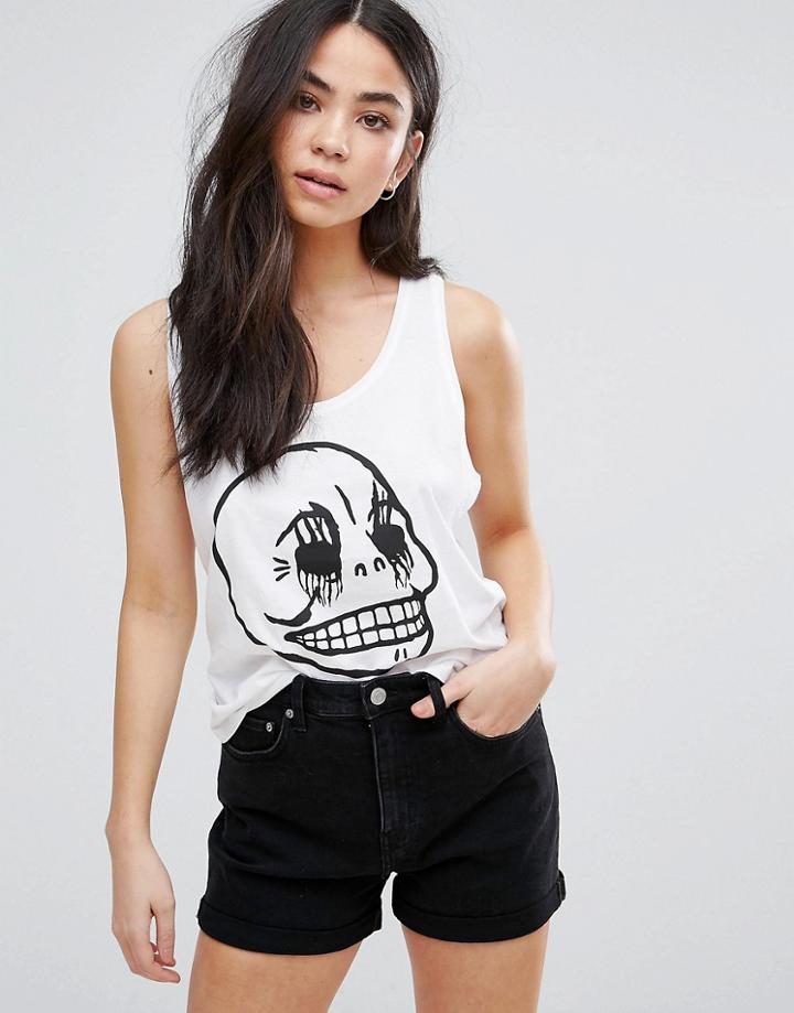 Cheap Monday Fling Corpse Skull Print Tank - White