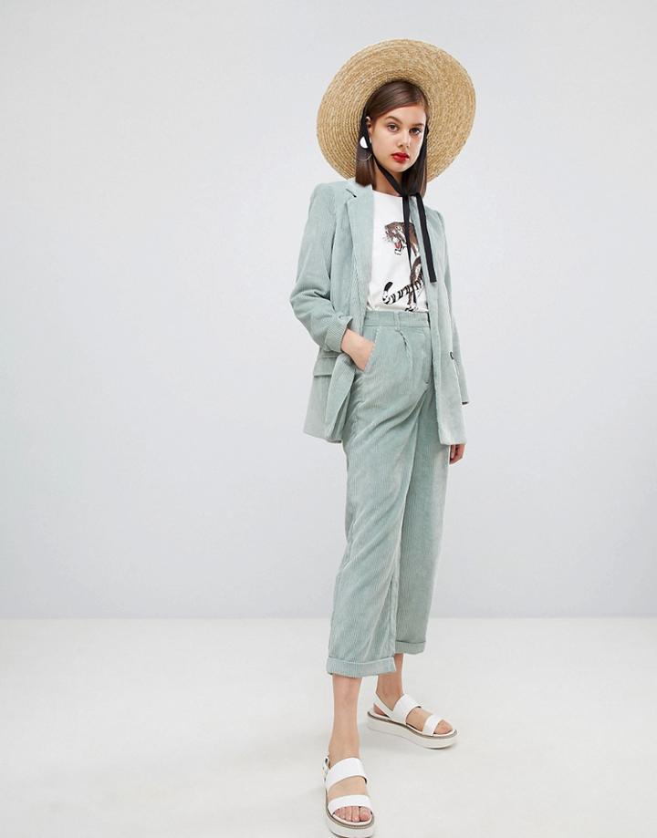 Moss Copenhagen Wide Leg Tailored Pants In Corduroy Two-piece - Green