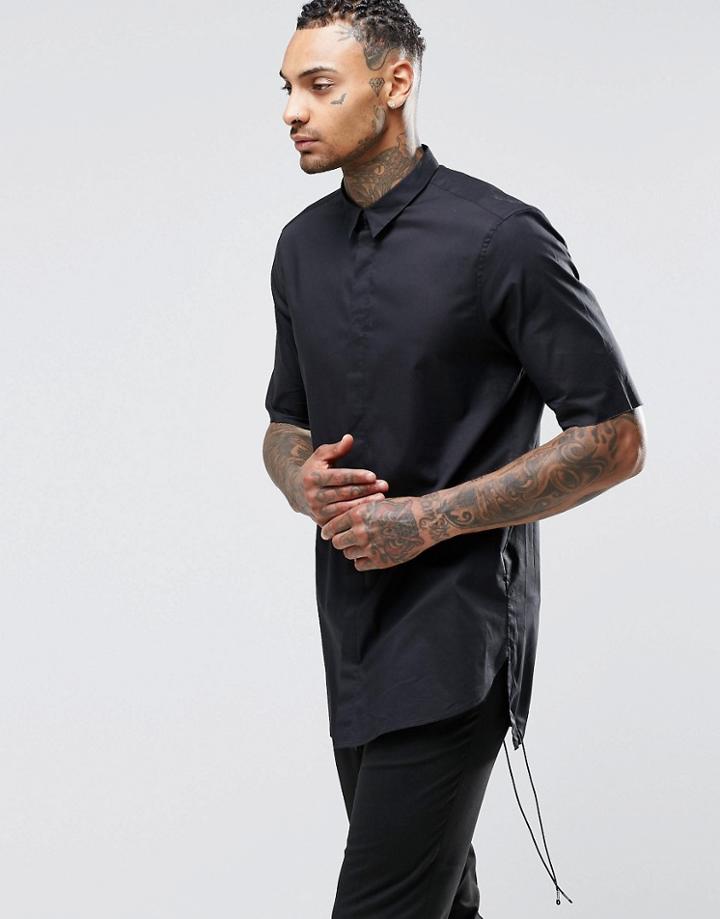 Asos Sheer Shirt In Black With Elasticated Hem And Half Sleeves - Black