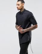 Asos Sheer Shirt In Black With Elasticated Hem And Half Sleeves - Black
