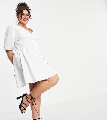 Saint Genies Plus Button Through Tea Dress In White