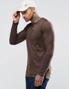 Asos Linen Look Longline Muscle Long Sleeve T-shirt - Brown