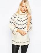 Ax Paris Box Sleeve Sweater With Zig Zag - Pink