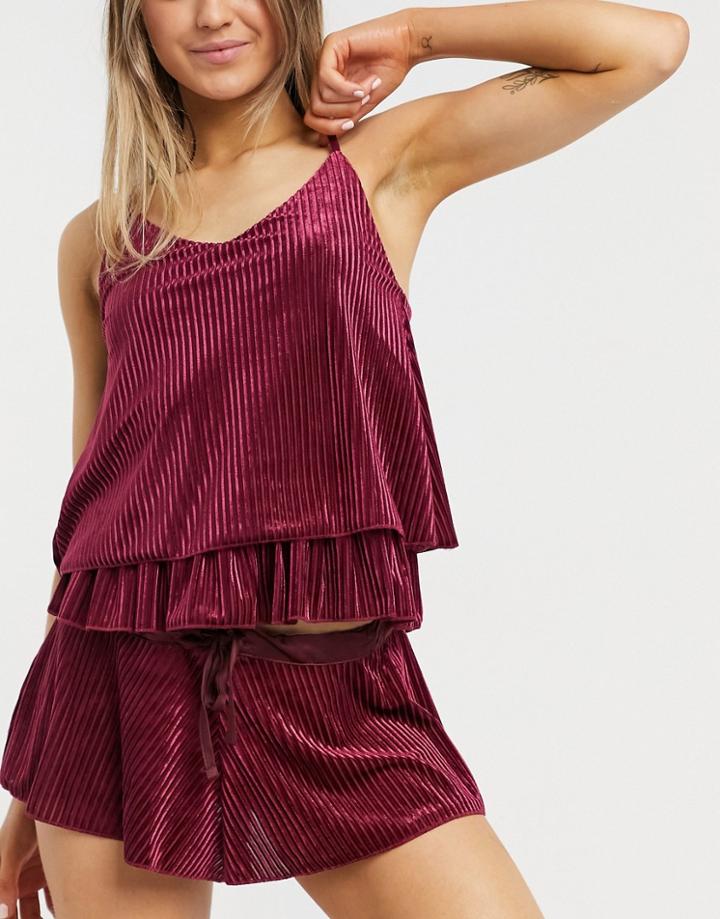 Ann Summers Twlight Tease Ribbed Velvet Cami Shorts Set In Red
