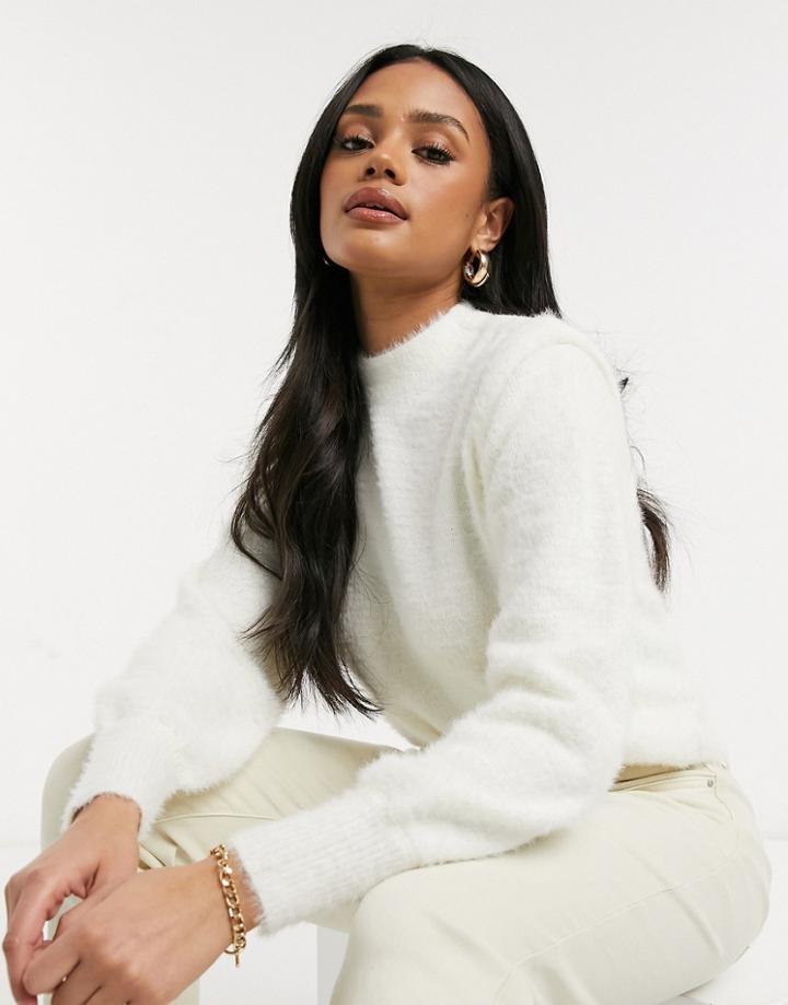 Pieces Fluffy Sweater With Strong Shoulders In Cream-white