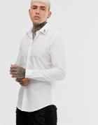 Devils Advocate Slim Fit Embroidered Collar Lucky Shirt - White