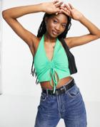 Asos Design Halter Top With Ruched Detail In Apple Green