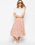 Asos Pleated Midi Skirt In Polka Dot