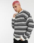 Asos Design Oversized Textured Sweater In Monochrome Pattern-black