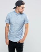Asos Skinny Oxford Shirt In Blue With Short Sleeves - Blue Steel