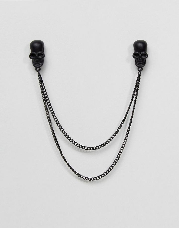 Asos Skull Collar Tips In Matte Black - Black
