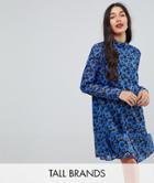 Y.a.s Tall Floral High Neck Swing Dress - Blue