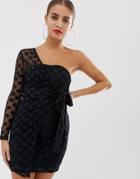 In The Style Billie Faiers Mesh Polka Dot One Shoulder Dress - Black