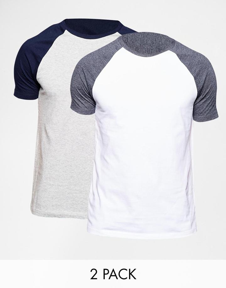 Asos T-shirt With Contrast Raglan Sleeves 2 Pack Save 19%