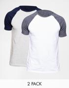 Asos T-shirt With Contrast Raglan Sleeves 2 Pack Save 19%