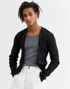 Asos Design Muscle Fit Ribbed Bomber In Black