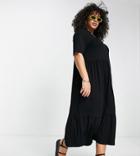 Asos Design Curve Tiered Smock T-shirt Midi Dress In Black