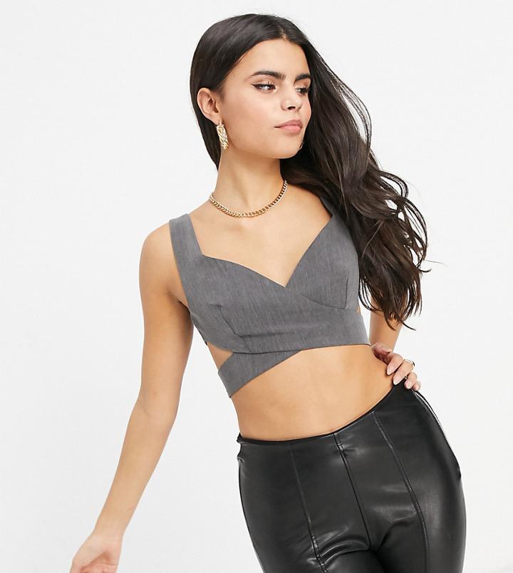 4th & Reckless Petite Cross Back Crop Top In Dark Gray-grey