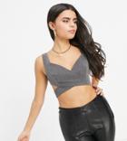 4th & Reckless Petite Cross Back Crop Top In Dark Gray-grey