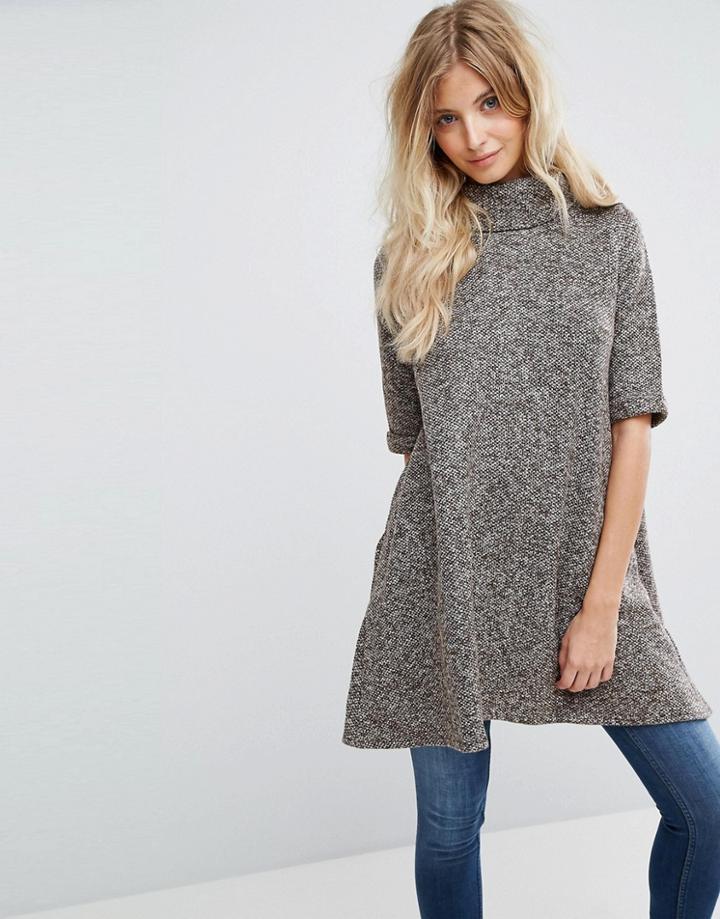 Qed London Roll Neck Swing Sweater - Brown