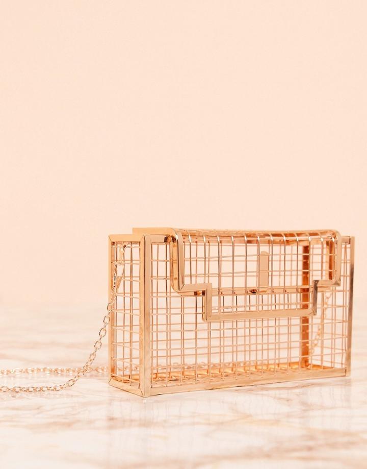 Asos Design Luxe Rose Gold Caged Box Cross Body Bag