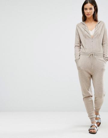Les 100 Ciels Cashmere Hooded One Jumpsuit - Tan