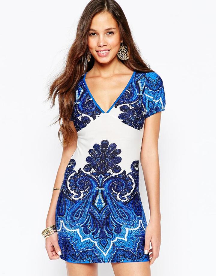 Pussycat London Shift Dress In Wallpaper Print - Blue