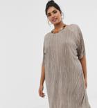 Another Reason Plus Relaxed T-shirt In Plisse Two-piece - Beige