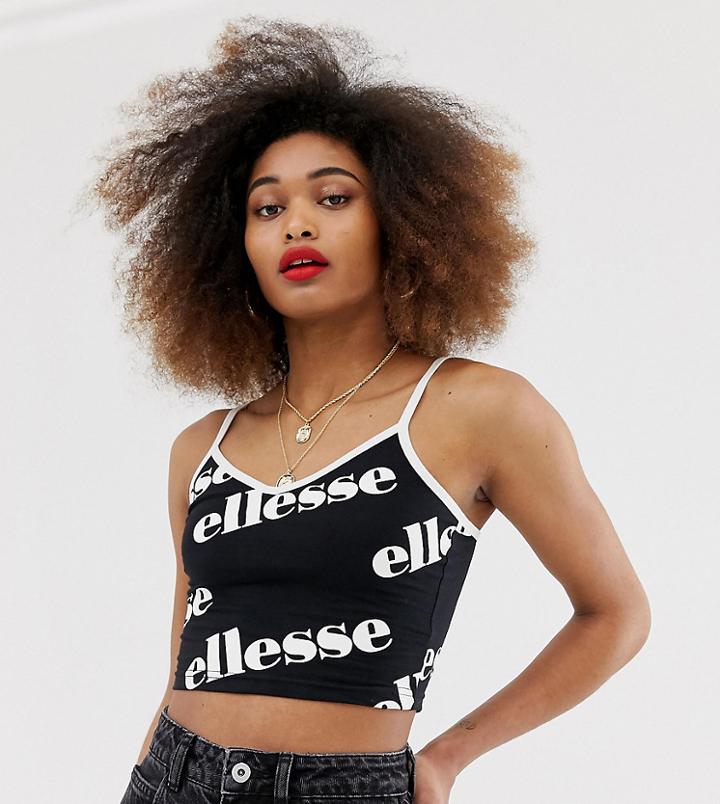 Ellesse Cami Crop Top With All Over Logo - Black