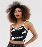 Ellesse Cami Crop Top With All Over Logo - Black