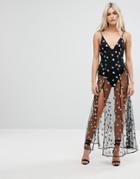 Love Triangle Glitter Star Mesh Maxi Dress - Black