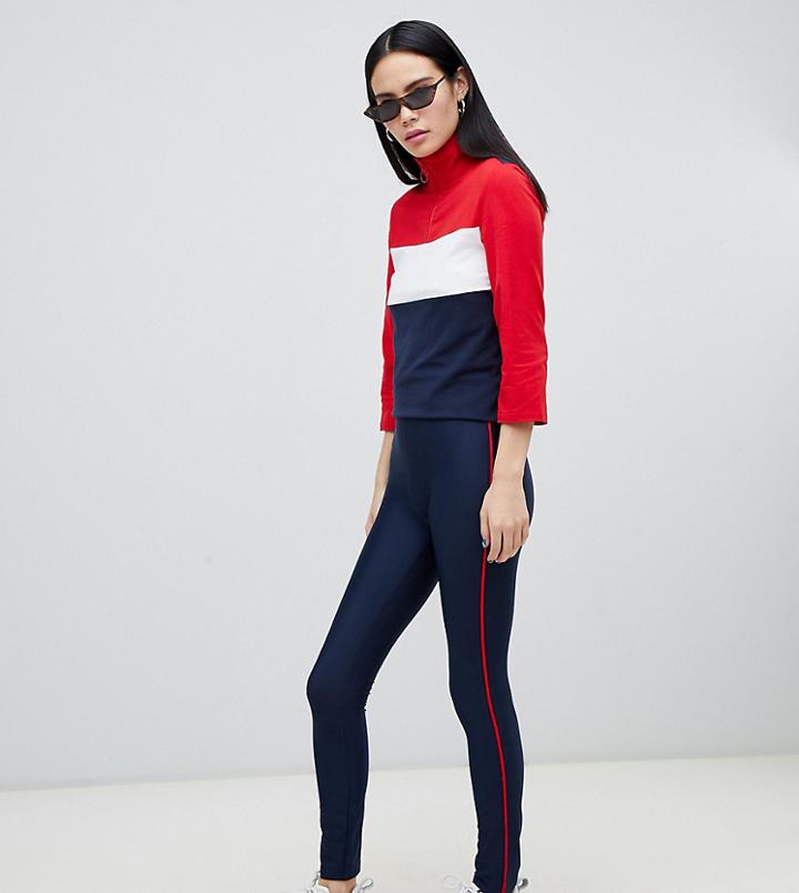 Monki Side Stripe Leggings In Navy - Navy