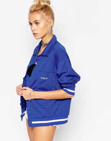 Unif Overszied Mel Jersey Jacket With Front Logo - Blue