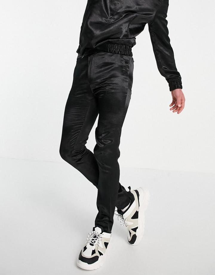 Asos Design Smart Skinny Satin Pants With Drawstring Waist In Black - Part Of A Set