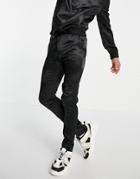 Asos Design Smart Skinny Satin Pants With Drawstring Waist In Black - Part Of A Set