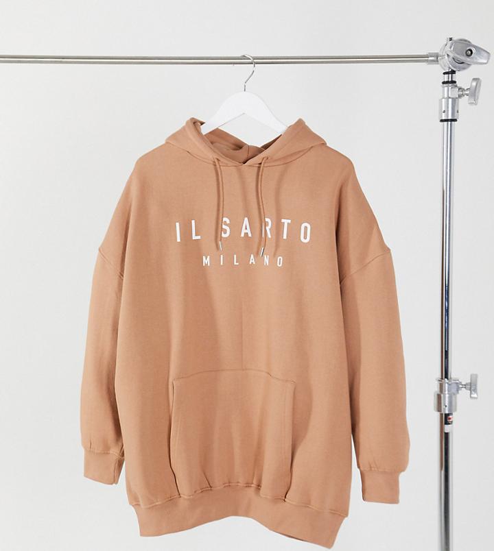 Il Sarto Petite Oversized Hoodie Dress In Tan-brown