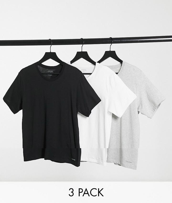 Calvin Klein 3pk T-shirts In Black White And Gray-multi