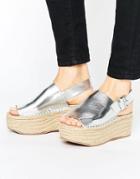 Truffle Collection Flatform Espadrille - Silver
