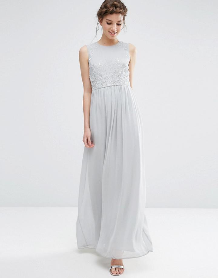 Asos Pretty Floral Beaded Shell Maxi Dress - Gray