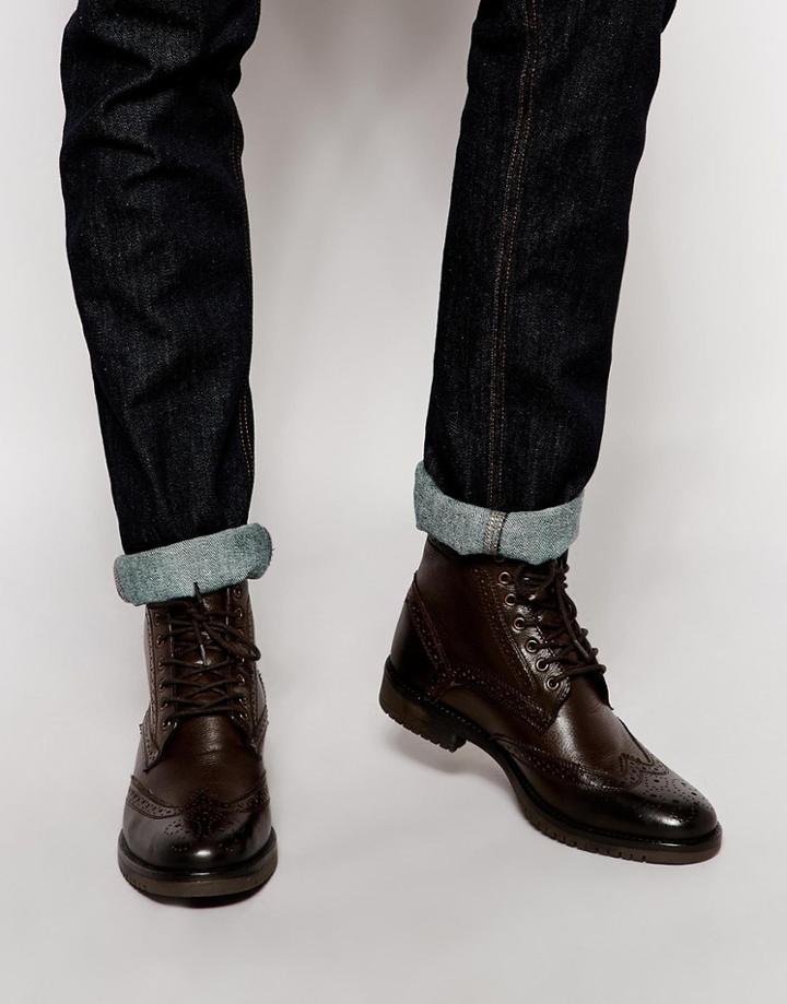 Asos Brogue Boots In Brown Leather - Brown